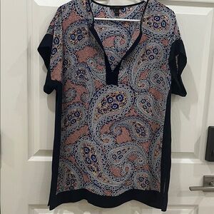 J. Crew Paisley Print Tunic  Top- Pink and Navy Swim cover up Women Size XXXS